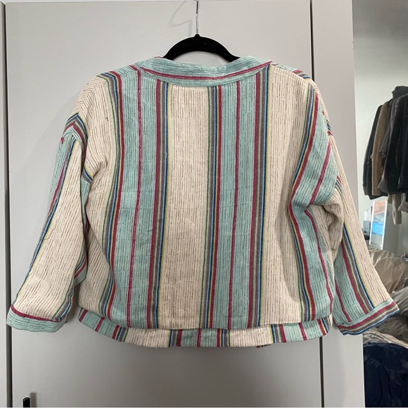 dRA Los Angeles Zip Up Linen Blend Striped Bomber Jacket Multicolor Small - Picture 9 of 10